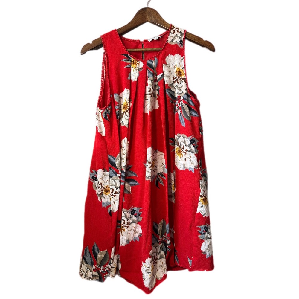 Umgee Floral Sleeveless Dress Women Size S Red Excellent Pleated‎ Babydoll